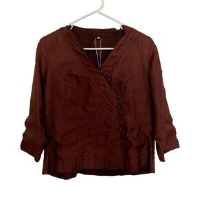 Handmade vintage kimono style brown delicate jacket 3/4 sleeves buttons stunning